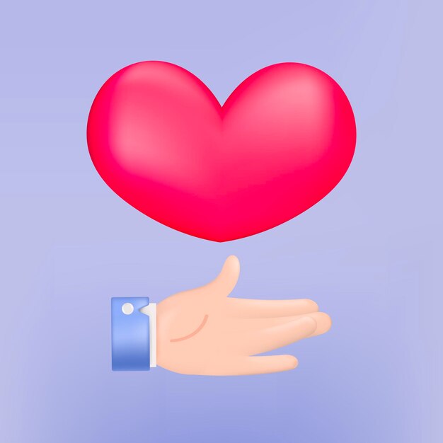 3D heart in hand holding on social media online. heart and love emoji icon, feeling love in hand.