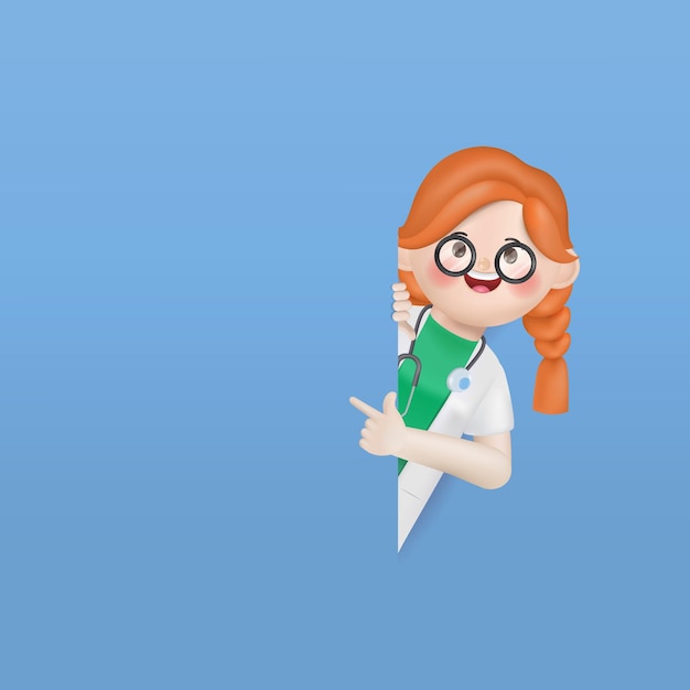 3d illustration cartoon cute doctor woman character. 3d vector cartoon people design.