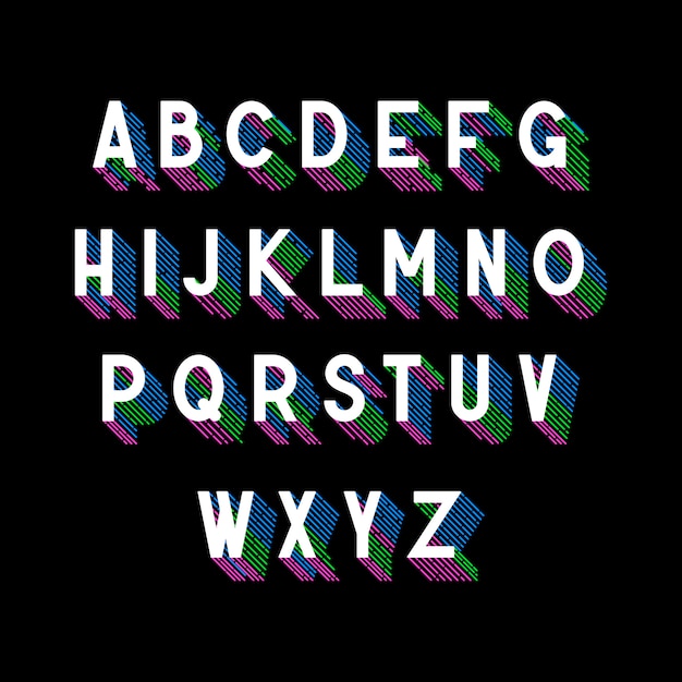 3D isometric font with colored stripes shadow