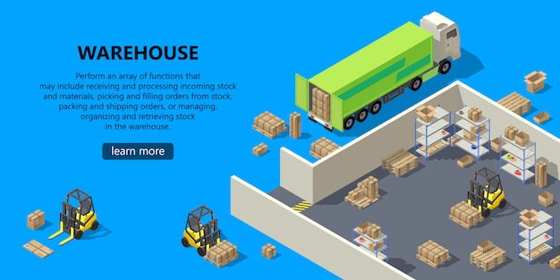 Free Vector 3d isometric site template - warehouse, shipping