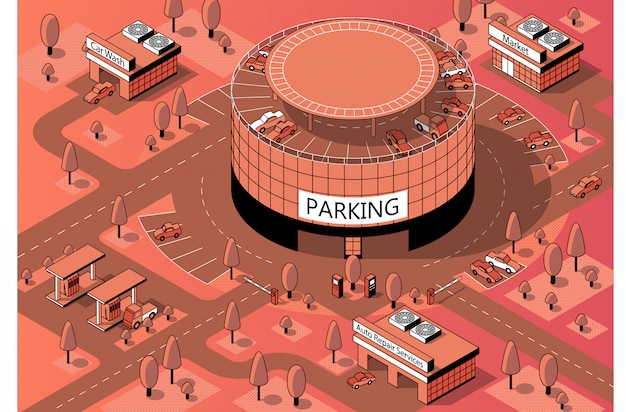 3d isometric territory with multi-storey parking