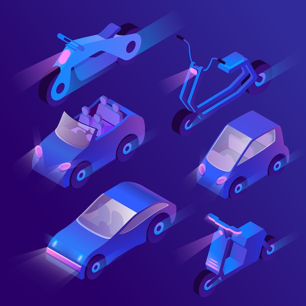 3d isometric urban transportation with headlights