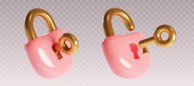 Free Vector 3d lock pink secure padlock with key to safe open