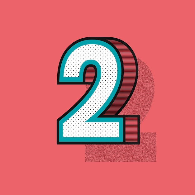 Free Vector 3d number 2 isometric halftone style typography vector