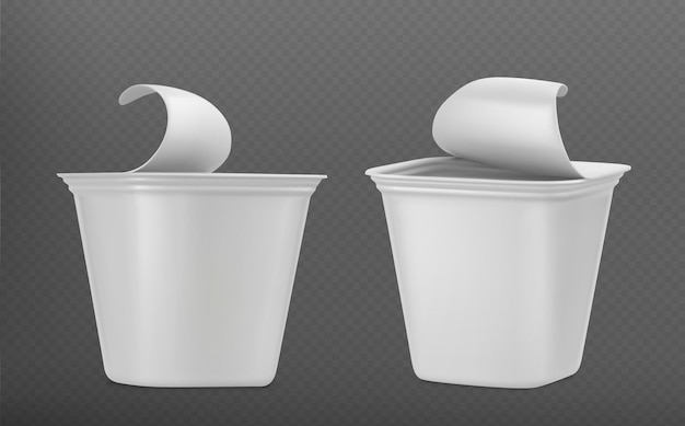 Free Vector 3d open lid yogurt plastic container pack mockup