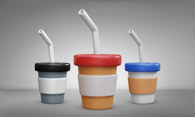 3d paper coffee cups mockup Vector illustration