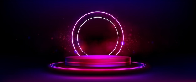 Free Vector 3d pink neon light podium bg glow game platform