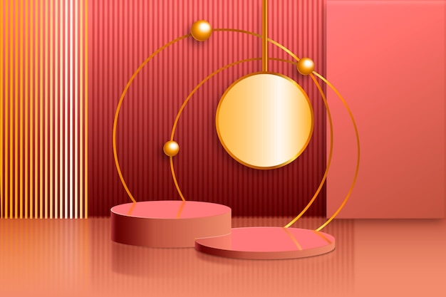 3d podium background with golden elements