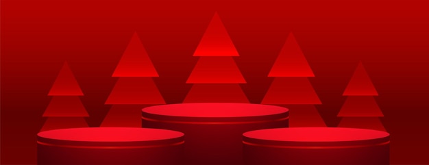 Free vector 3d podium platform merry christmas red wallpaper