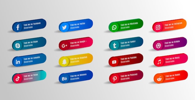 3d popular social website icons with banners set free icons