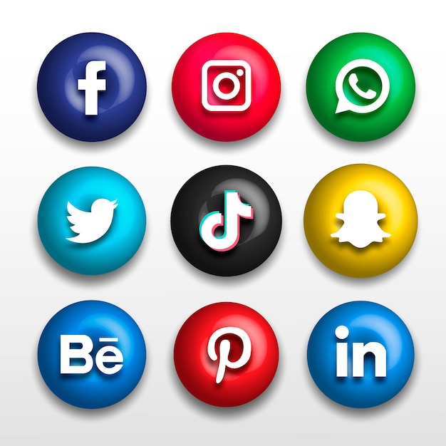 3d popular social website icons