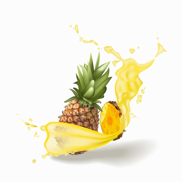 Free Vector 3d realism. pineapple juice and fresh fruit. vector illustration.