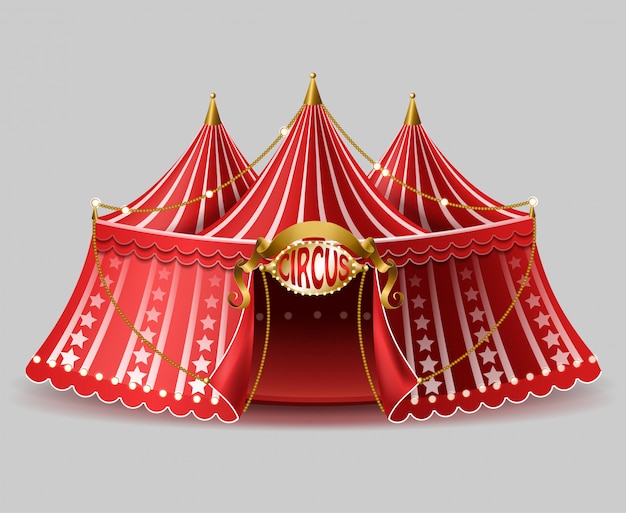 Free Vector 3d realistic circus tent with illuminated signboard for entertainment, amusement show. 