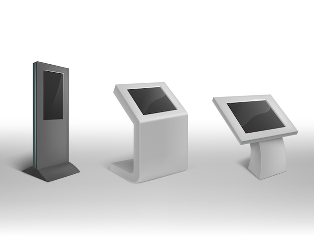 Free Vector 3d realistic digital information kiosks. interactive digital signage, stand 