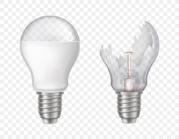 3d realistic electric light bulbs. Broken glass