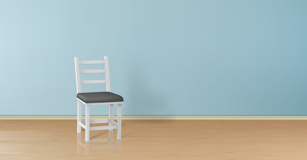 3d realistic mock up with white wooden chair isolated on blue wall