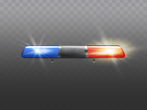 3d realistic red and blue flasher for police car. Signal of ambulance or other municipal service