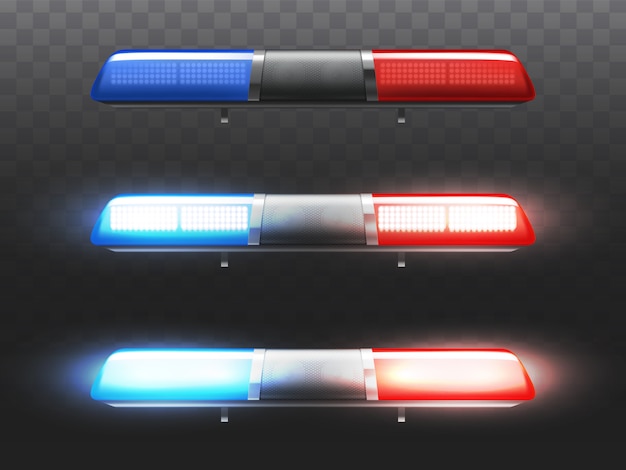 Free Vector 3d realistic red and blue led flasher for police car. xenon signal of municipal service.