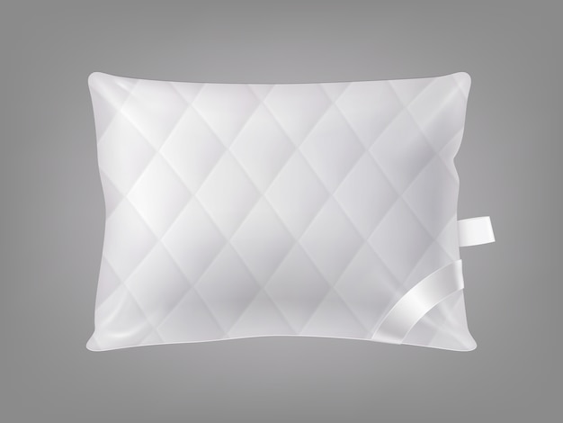 Free Vector 3d realistic stitched comfortable square pillow. template, mock up of white fluffy cushion