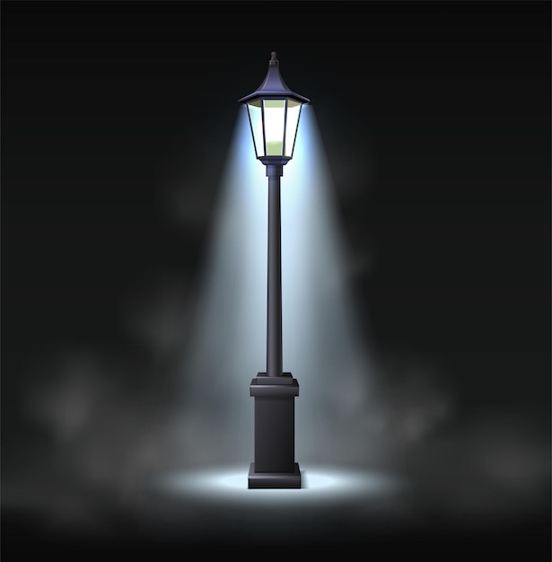 Free Vector 3d realistic vector icon illustration old street light with light effect in glowy darkness