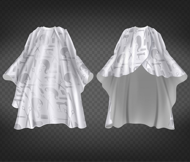 Free vector 3d realistic white hairdresser apron with print, pattern isolated on transparent background.