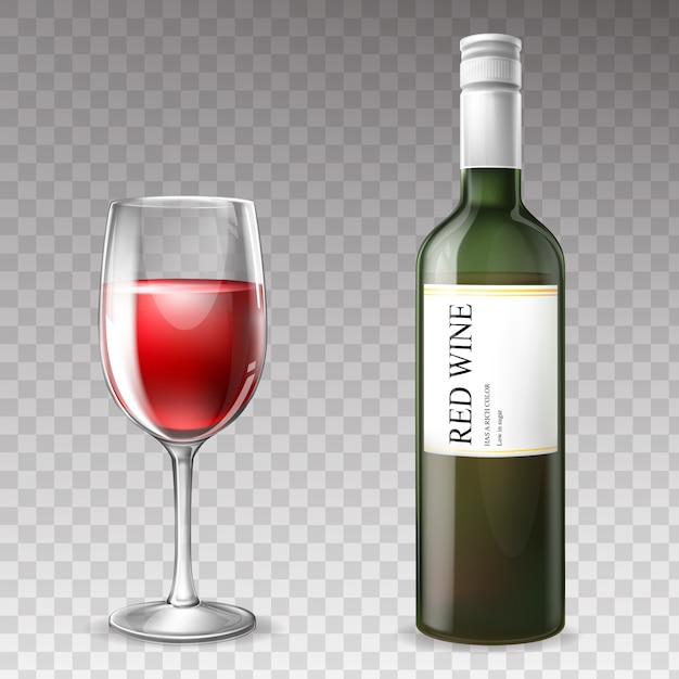 Free Vector 3d realistic wine bottle with wineglass