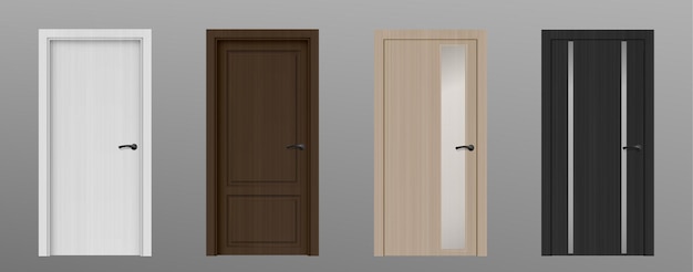 3d realistic wood front door inside modern house