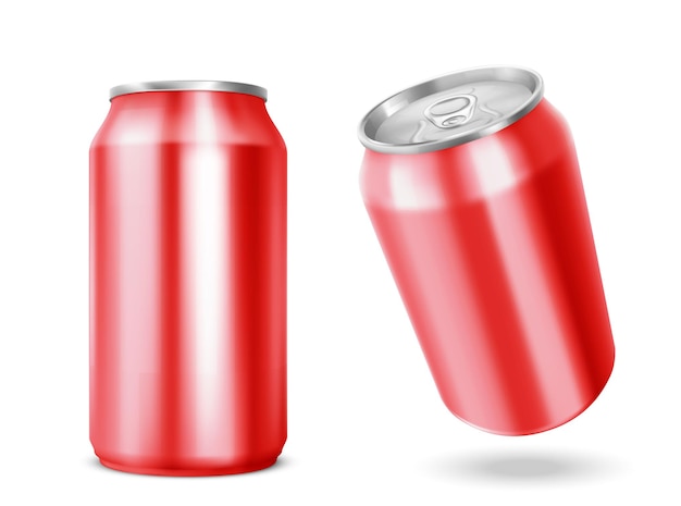 Free Vector 3d red soda can isolated beer or cola tin bottle