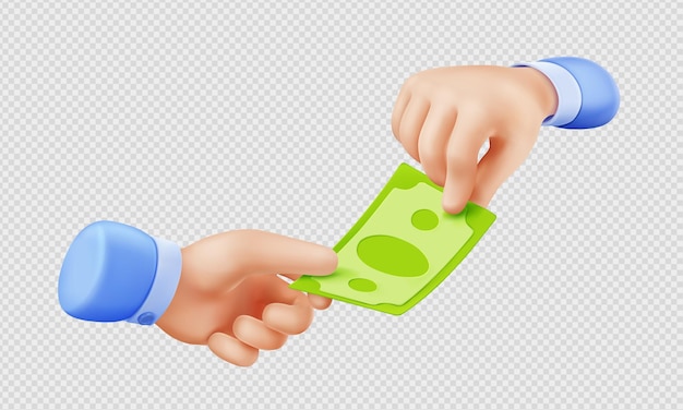 Free Vector 3d render hand giving money bill to another palm