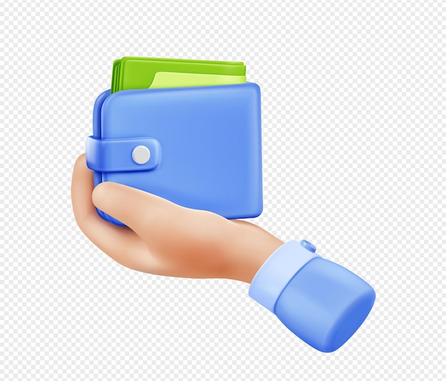 Free Vector 3d render hand holding wallet with money bills