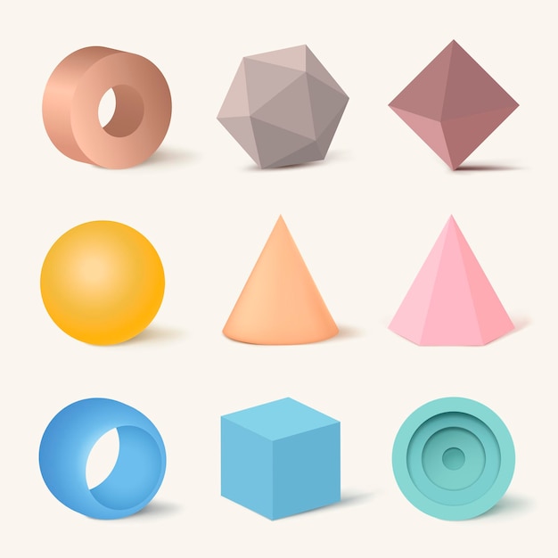 3D rendered geometrical shapes, pastel elements minimalist vector set