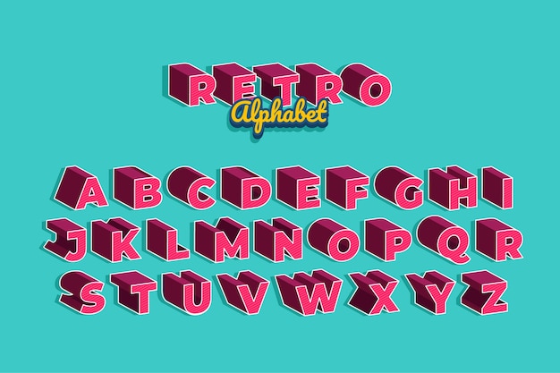 3d retro alphabet collection