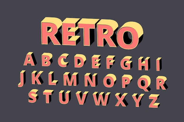 Free Vector 3d retro alphabet style