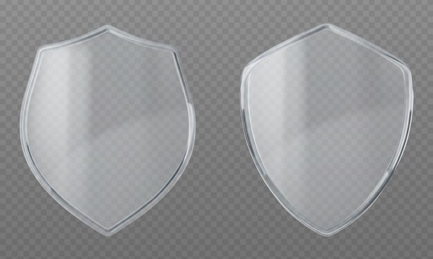 Free Vector 3d set of glass shields on transparent background