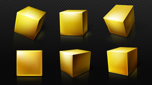 3d square golden boxes in perspective views