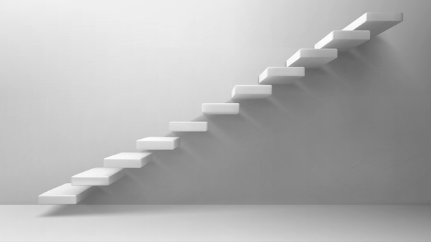 Free Vector 3d stairs white staircase on blank wall