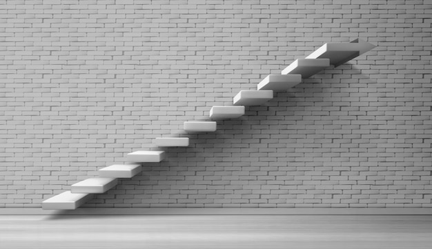 3d stairs white staircase on brick wall