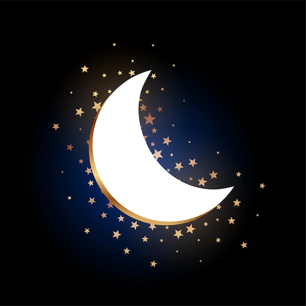 3d style crescent moon and starry night background design