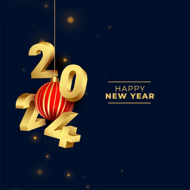 3d style golden 2024 new year greeting card with christmas ball vector