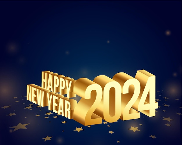 3d style golden 2024 new year holiday card design vector