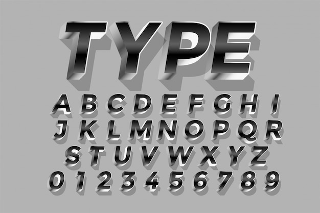 3d style silver shiny text effect design alphabets