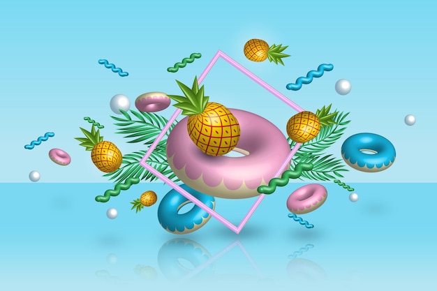 Free Vector 3d summertime pineapple and floaties