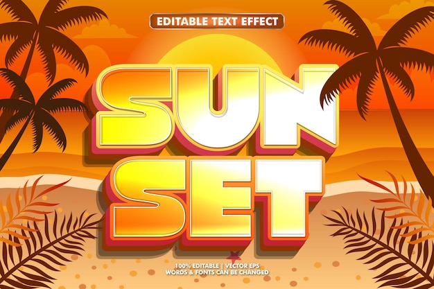 3d sunset text effect with summer sunset background