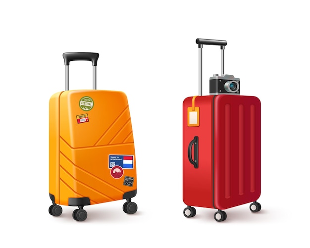 Free vector 3d travel suitcase realistic luggage icon vector