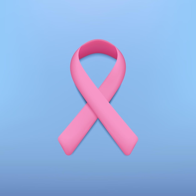 3d vector illustration symbol pink ribbon in the breast cancer awareness month.