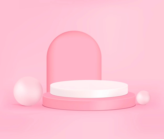 Free Vector 3d vector product display podium with pearls on pink background, 3d rendering podium.