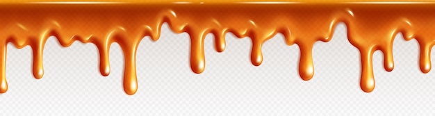 3d vector realistic dripping caramel sauce flow