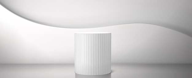 Free Vector 3d white column podium with wave museum pedestal