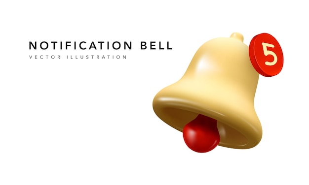 3d yellow notification bell is ringing isolated on white