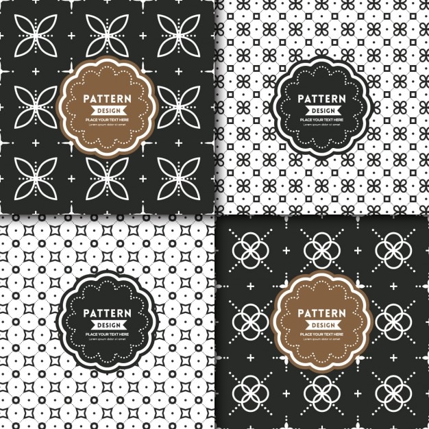 Free vector 4 black and white floral patterns